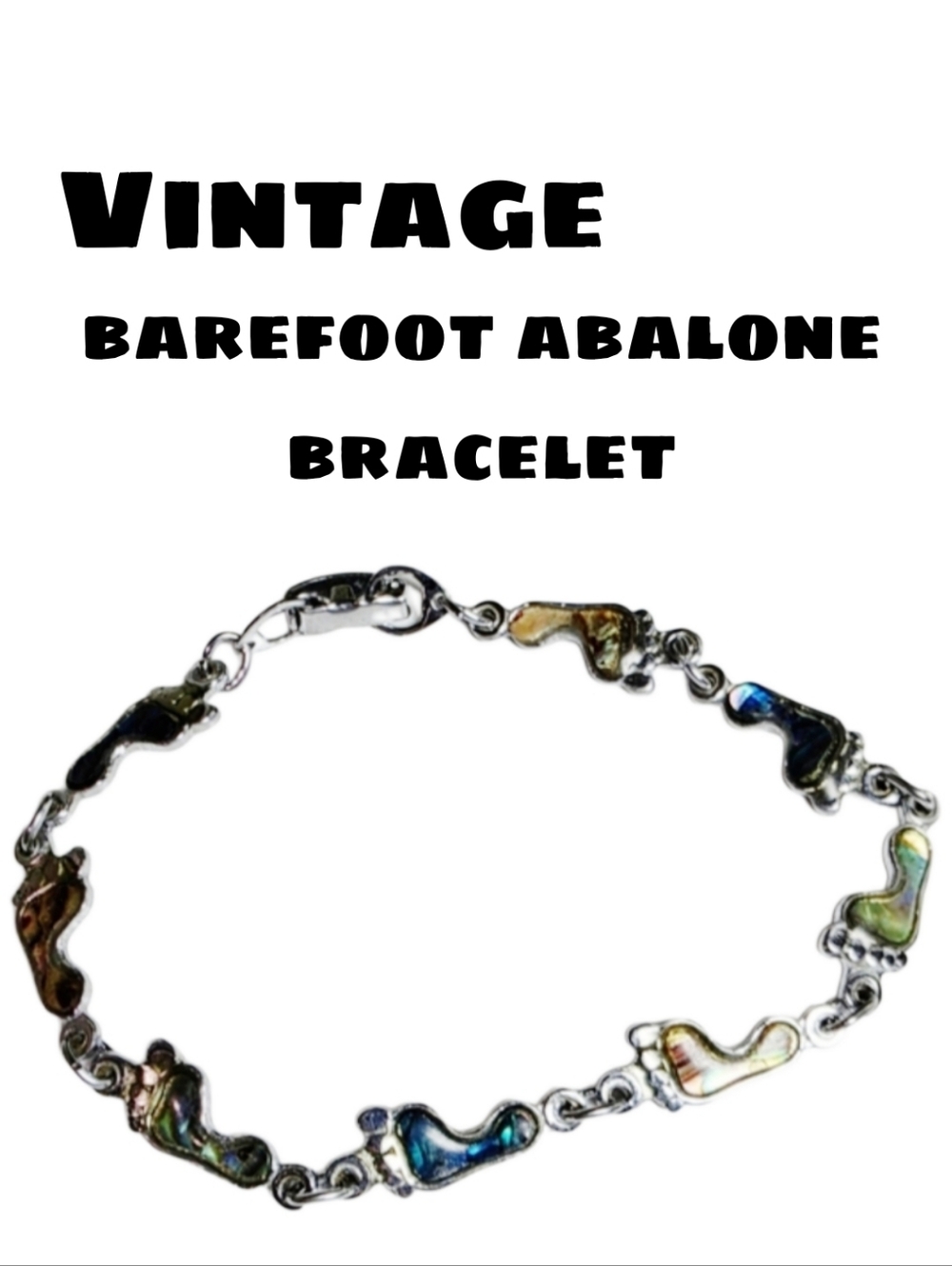 TRUE VINTAGE ESTATE Bare Foot Charms Bracelet. Silver With Abalone Inset.